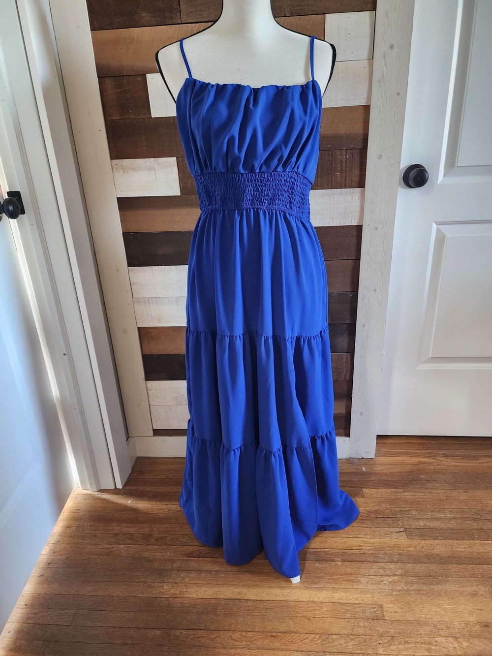 SHEIN Cobalt Blue Smocked Waist Tiered Maxi Dress